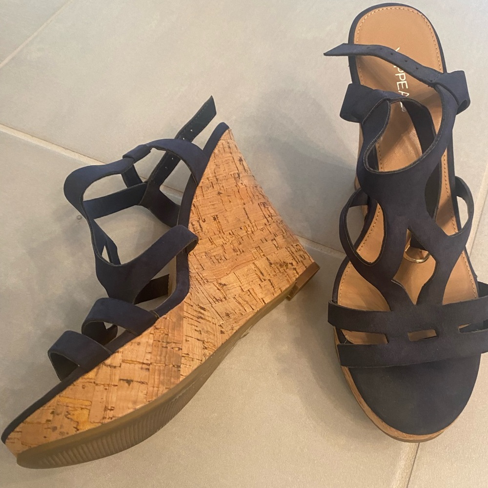 Wedge heels. Blue. Size 9